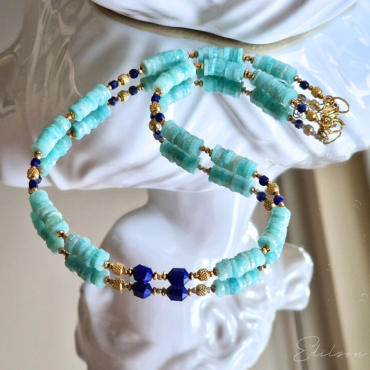 Krótki naszyjnik z amazonitami i lapis lazuli