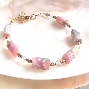 Bransoletka z rodochrozytami i labradorytami